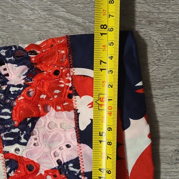 RENA LANGE 100% Cotton Red Eyelet Floral Boho Butterfly Blazer size 8 - Picture 7 of 8